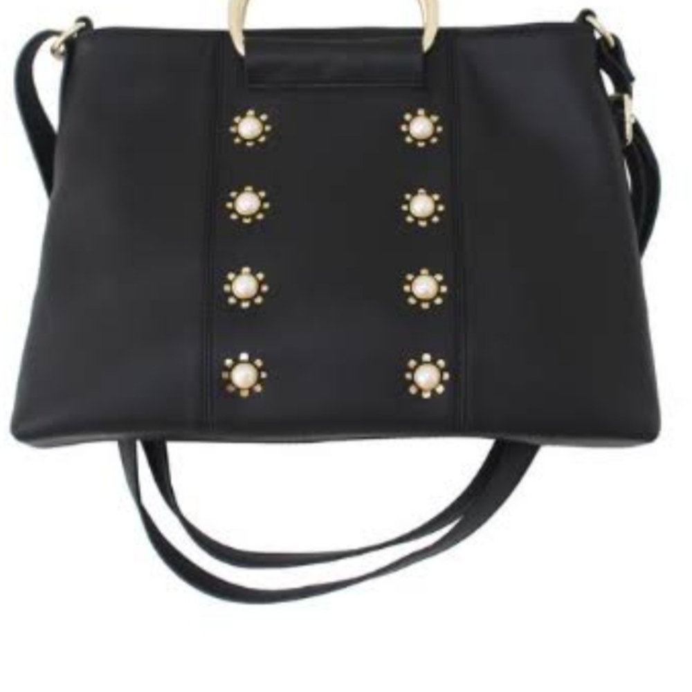 Pearled Ring Satchel in Black